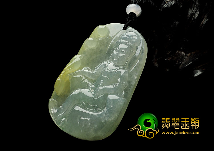 冰种晴水黄翡缅甸翡翠A货观音挂件