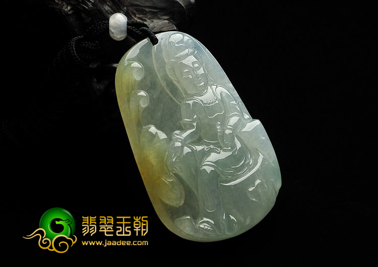 冰种晴水黄翡缅甸翡翠A货观音挂件