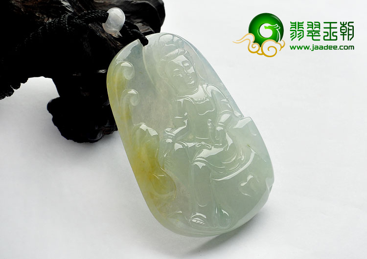 冰种晴水黄翡缅甸翡翠A货观音挂件