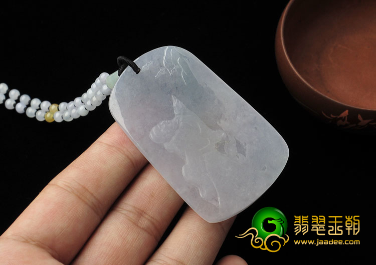 糯冰种淡紫罗兰缅甸翡翠A货指点江山挂件