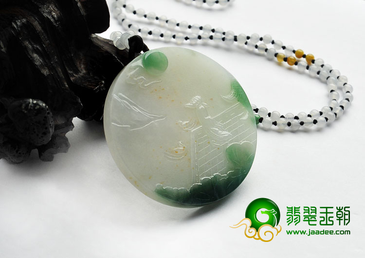 糯冰种青色飘黄翡缅甸翡翠A货望月怀远挂件
