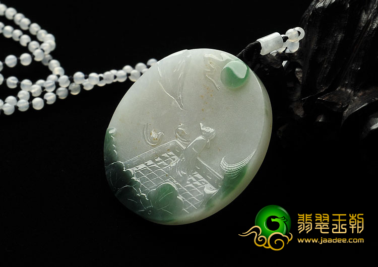 糯冰种青色飘黄翡缅甸翡翠A货望月怀远挂件