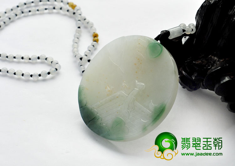 糯冰种青色飘黄翡缅甸翡翠A货望月怀远挂件