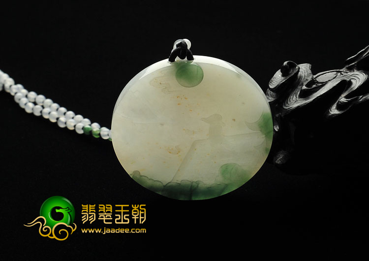 糯冰种青色飘黄翡缅甸翡翠A货望月怀远挂件