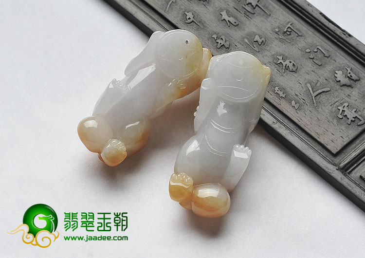 糯冰种红黄翡缅甸翡翠A货貔貅挂件（一对）