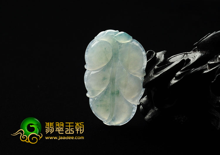 冰种飘花缅甸翡翠A货叶子挂件