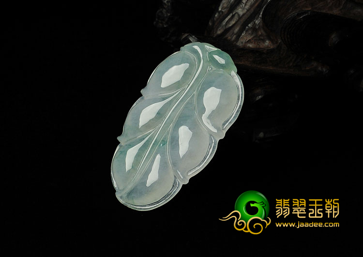 冰种飘花缅甸翡翠A货叶子挂件