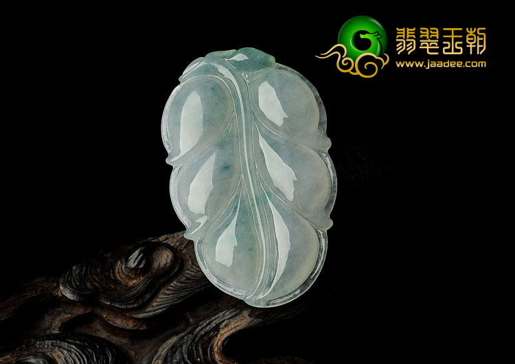 冰种飘花缅甸翡翠A货叶子挂件