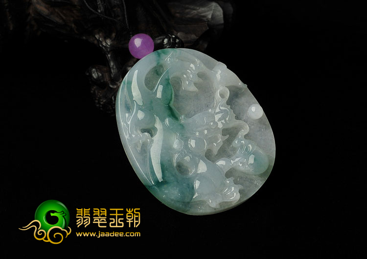 糯冰种飘花缅甸翡翠A货龙牌挂件