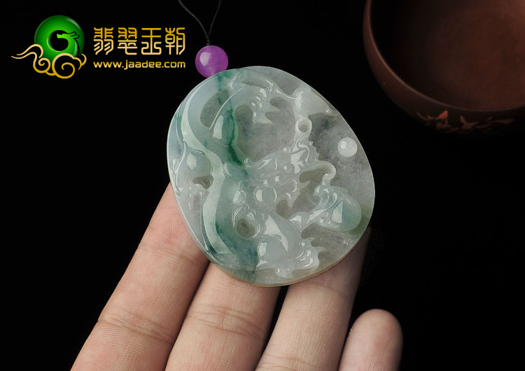 糯冰种飘花缅甸翡翠A货龙牌挂件