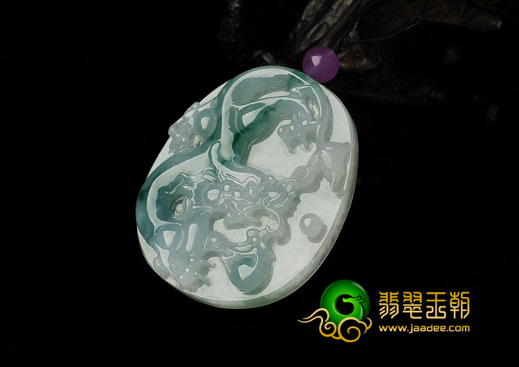 糯冰种飘花缅甸翡翠A货龙牌挂件