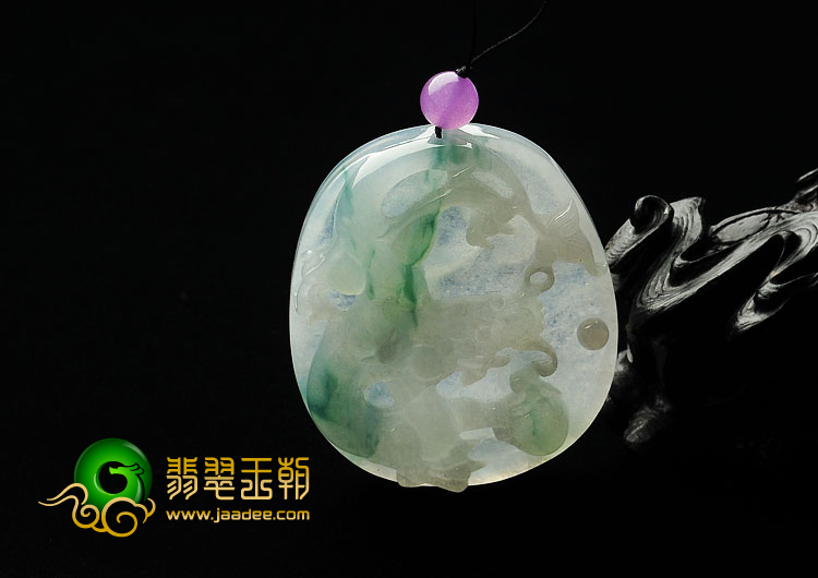 糯冰种飘花缅甸翡翠A货龙牌挂件