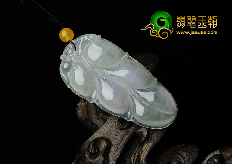 冰种淡紫罗兰缅甸翡翠A货叶子挂件