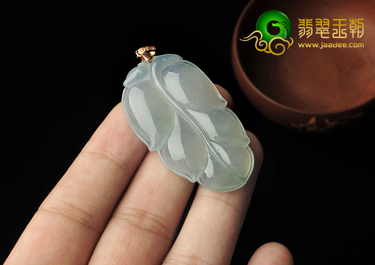 冰种晴水缅甸翡翠A货叶子挂件