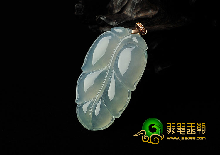 冰种晴水缅甸翡翠A货叶子挂件