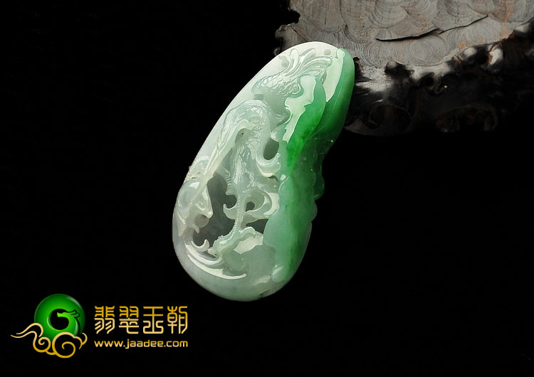 （超值推荐）冰种带翠缅甸翡翠A货一路连科挂件
