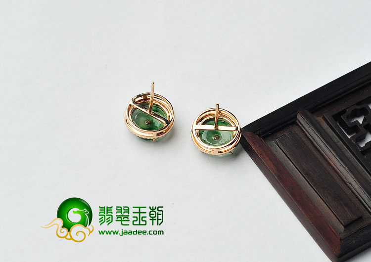 冰种飘翠缅甸翡翠A货镶玫瑰金平安扣耳钉（真钻）