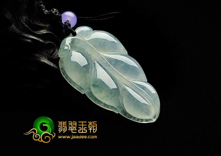 冰种飘花缅甸翡翠A货叶子挂件