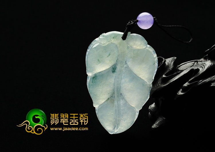 冰种飘花缅甸翡翠A货叶子挂件