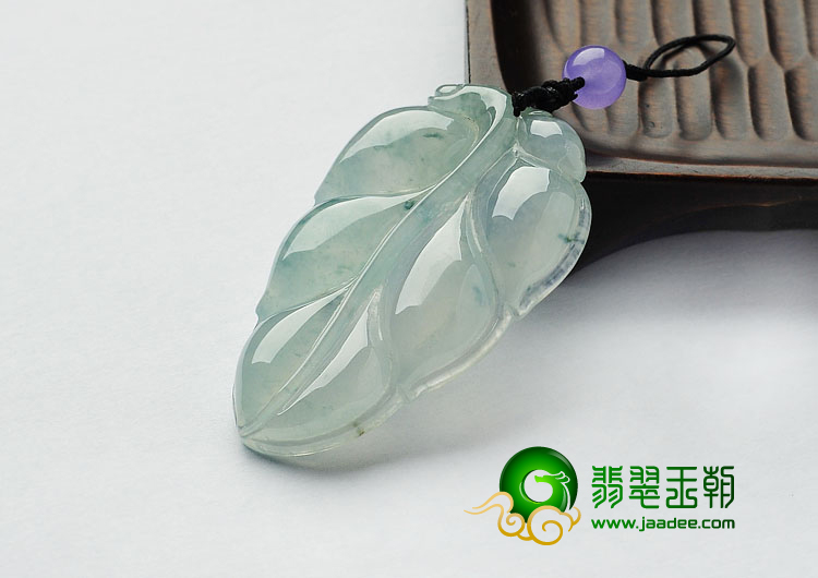 冰种飘花缅甸翡翠A货叶子挂件