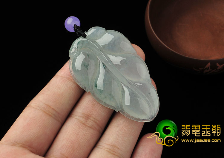 冰种飘花缅甸翡翠A货叶子挂件