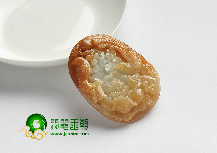 糯冰种红黄翡缅甸翡翠A货花开富贵挂件
