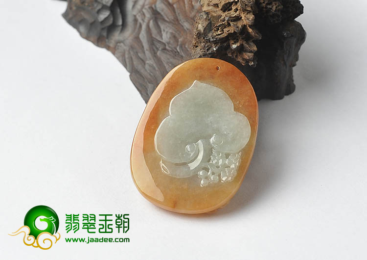 糯冰种红黄翡缅甸翡翠A货花开富贵挂件