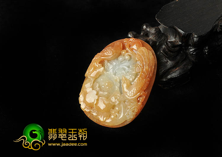 糯冰种红黄翡缅甸翡翠A货花开富贵挂件