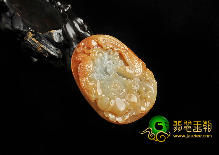 糯冰种红黄翡缅甸翡翠A货花开富贵挂件