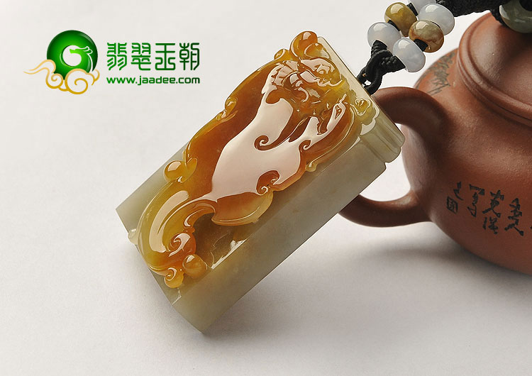 糯冰种红黄翡缅甸翡翠A货龙凤呈祥挂件