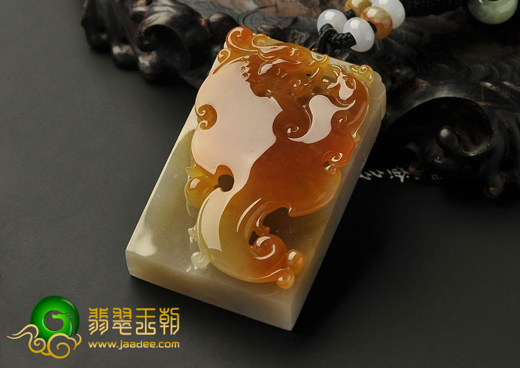 糯冰种红黄翡缅甸翡翠A货龙凤呈祥挂件