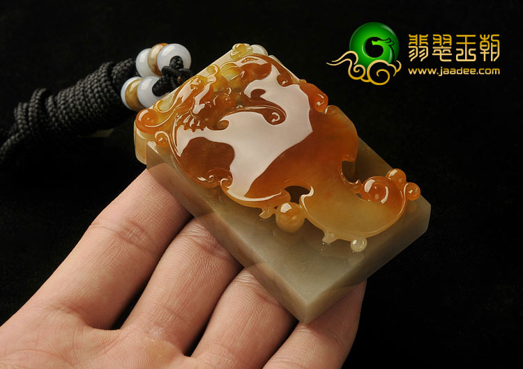 糯冰种红黄翡缅甸翡翠A货龙凤呈祥挂件