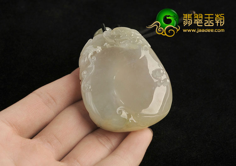 冰种淡黄翡略飘花缅甸翡翠A货龙凤呈祥挂件