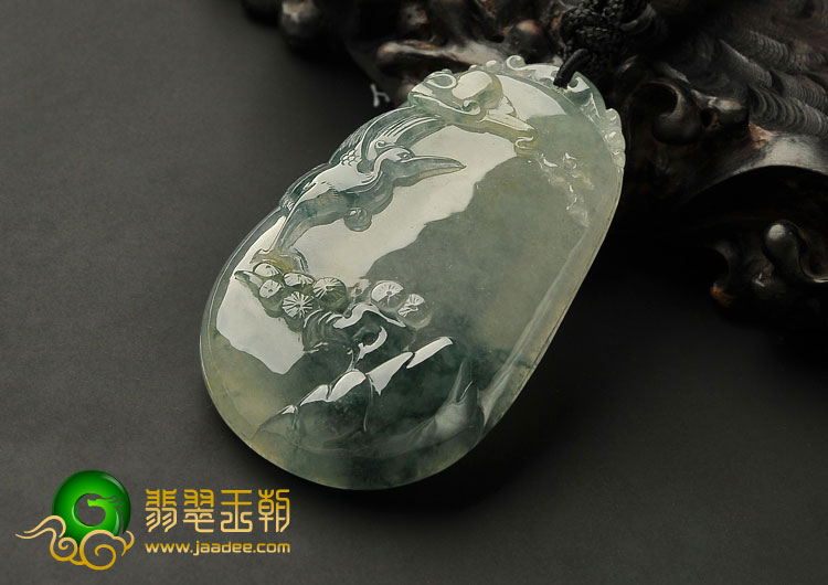 (超值推荐)冰种飘花缅甸翡翠A货松鹤延年挂件