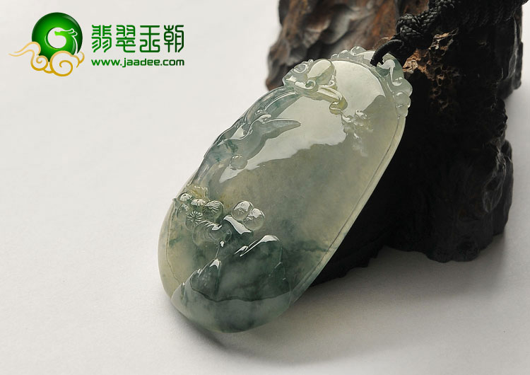 (超值推荐)冰种飘花缅甸翡翠A货松鹤延年挂件