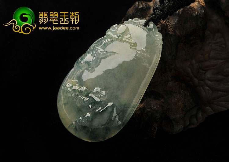 (超值推荐)冰种飘花缅甸翡翠A货松鹤延年挂件