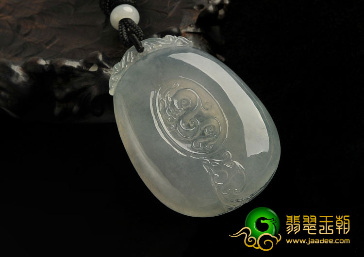 冰种晴水缅甸翡翠A货龙凤牌挂件