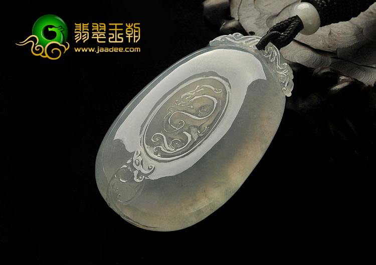冰种晴水缅甸翡翠A货龙凤牌挂件