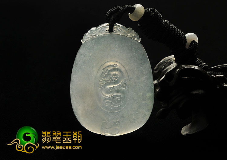 冰种晴水缅甸翡翠A货龙凤牌挂件