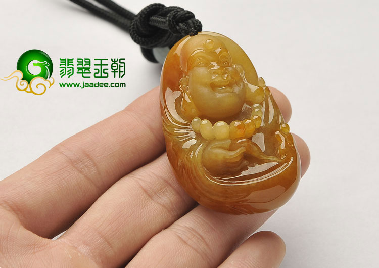 (超值推荐)糯冰种褐黄翡缅甸翡翠A货玉佛挂件