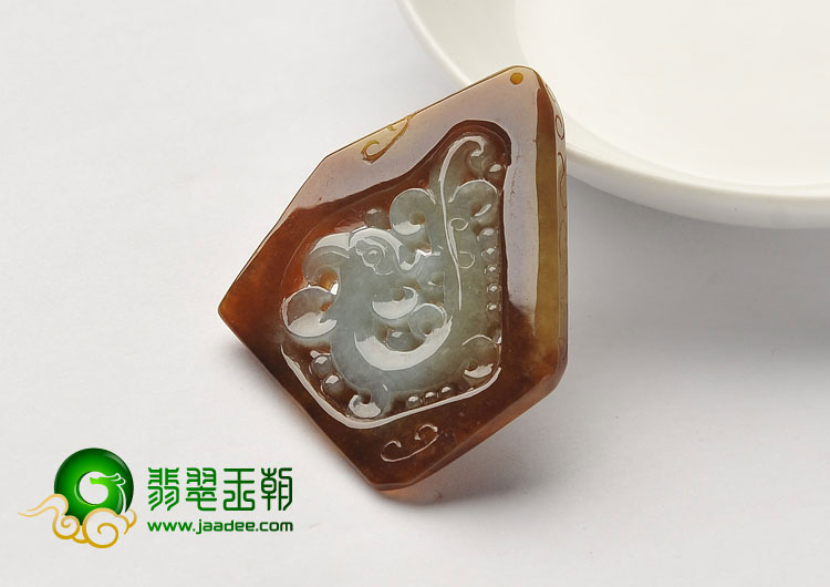 糯冰种褐红黄翡缅甸翡翠A货仿古凤牌挂件