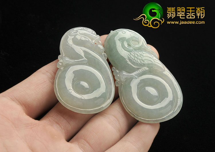 糯冰种晴水缅甸翡翠A货龙凤挂件（一对）