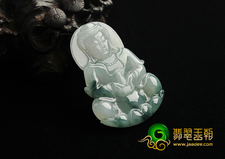 糯冰种飘花缅甸翡翠A货观音挂件