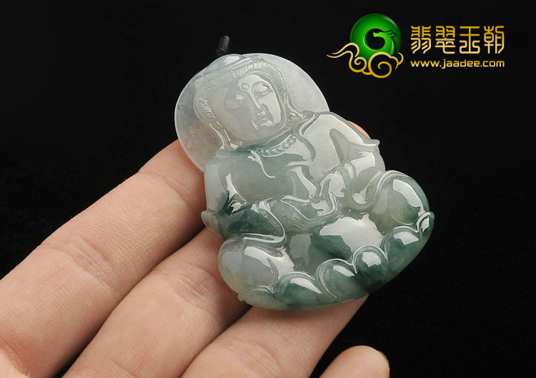 糯冰种飘花缅甸翡翠A货观音挂件