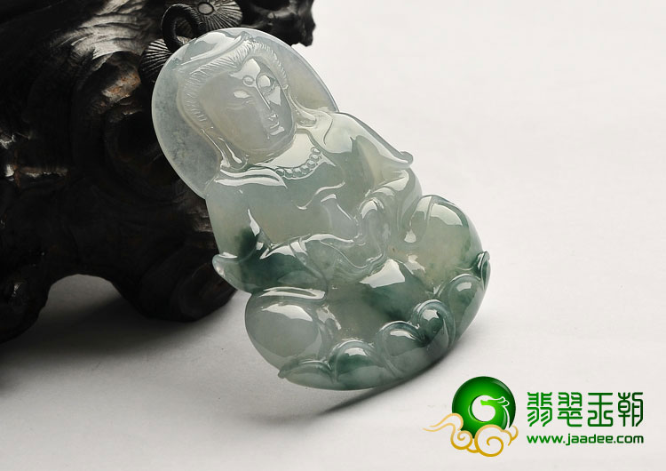 糯冰种飘花缅甸翡翠A货观音挂件