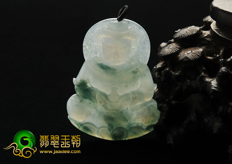 糯冰种飘花缅甸翡翠A货观音挂件