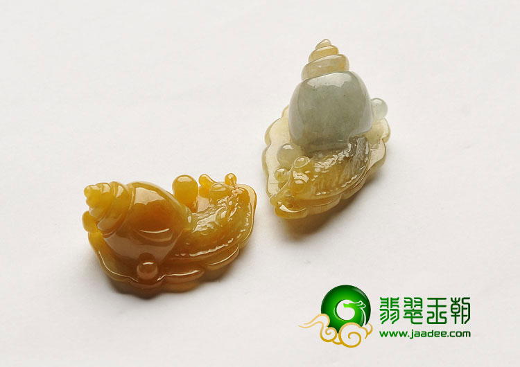 糯冰种黄翡缅甸翡翠A货安居乐业挂件（一对）