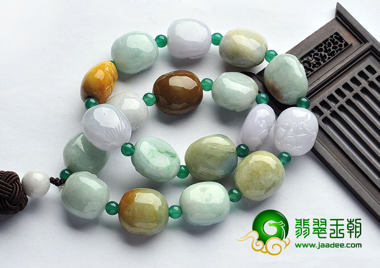 糯冰种多彩缅甸翡翠A货罗汉头挂链