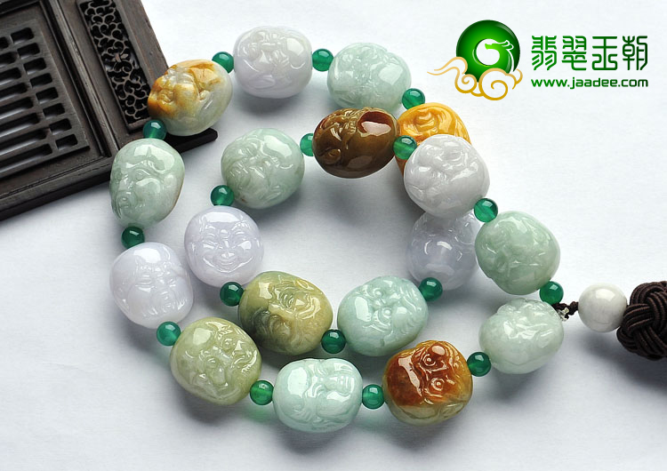 糯冰种多彩缅甸翡翠A货罗汉头挂链