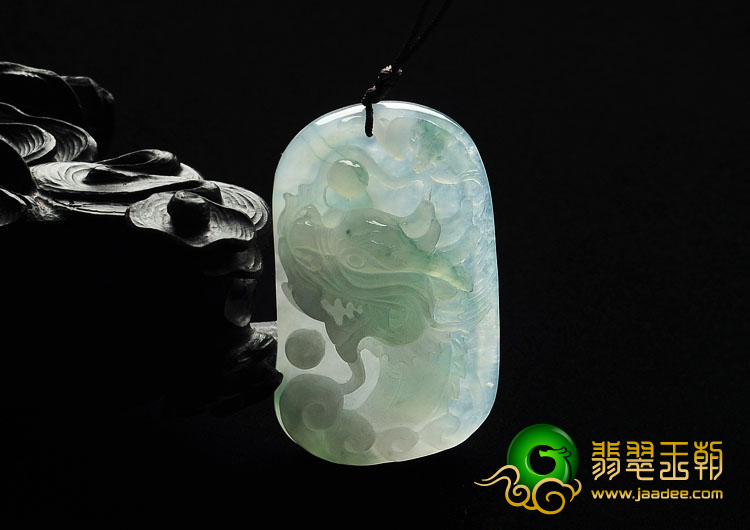 冰种飘花缅甸翡翠A货龙头挂件